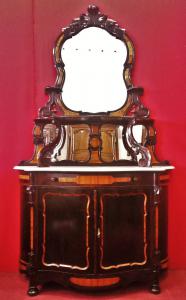Geschnitztes lombardisches Sideboard, oberer Teil mit Spiegeln